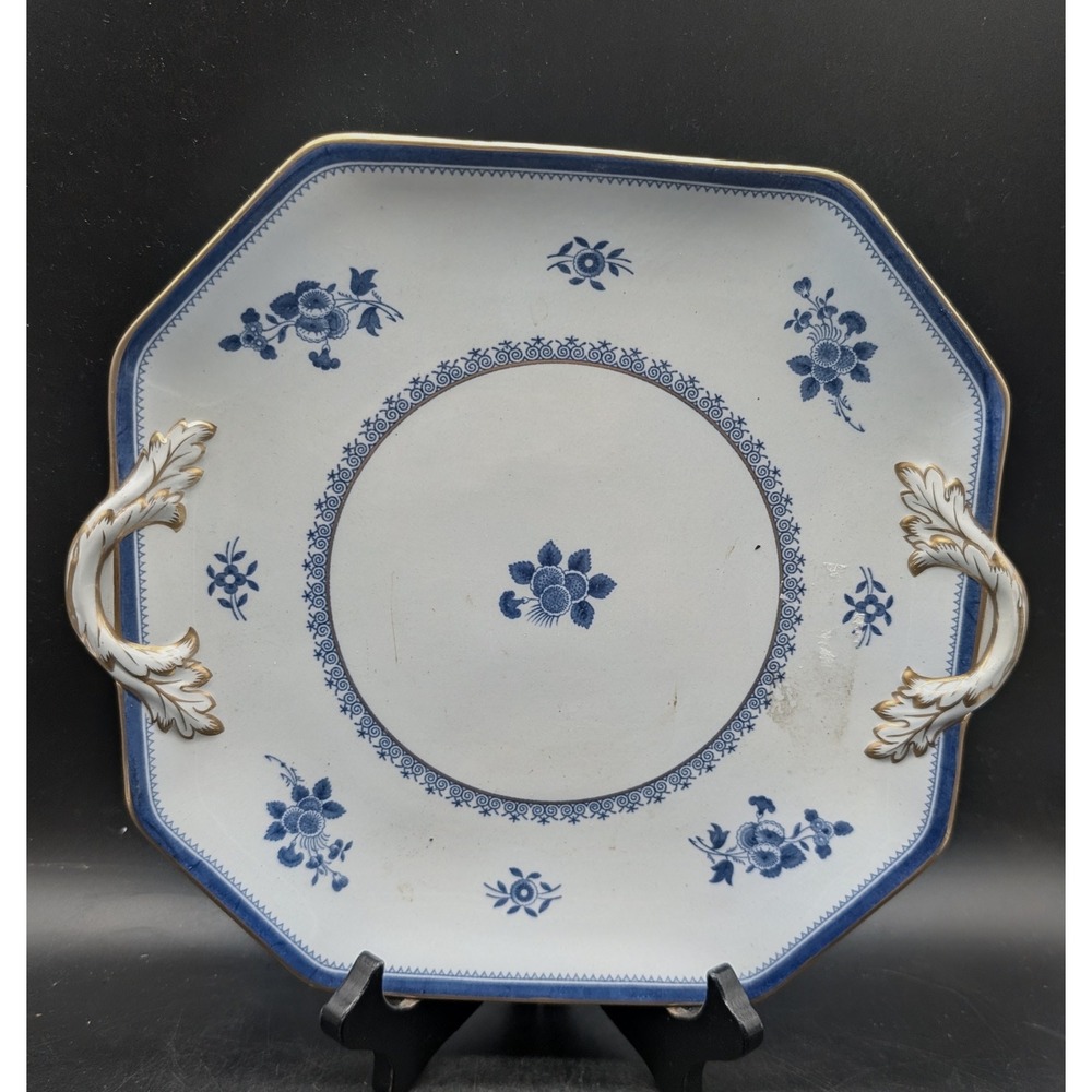 Copeland Spode Gloucester Blue White Stone Lowestoft Style Handled Cake Plate